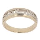 9ct Yellow and White Gold Patterned Greek Key Ring