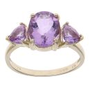 9ct Yellow Gold Amethyst Three Stone Ring