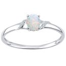 9ct White Gold Oval Opal and Diamond Shoulders Engagement Ring