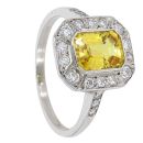 Platinum Diamond And Yellow Sapphire Octagonal Cluster Ring