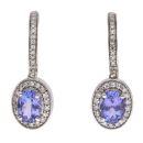 9ct White Gold 0.30ct Single Cut Diamond and Tanzanite Cluster Drop Earrings