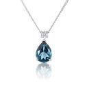 9ct White Gold London Blue Topaz And 0.07ct Natural Diamond Pear Pendant