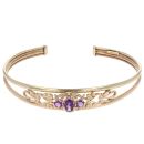 9ct Yellow Gold Amethyst Three Stone Bangle