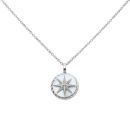925 Sterling Silver Mother of Pearl Sundial Turquoise And Cubic Zirconia Pendant And Chain 18"
