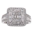 14ct White Gold 1.00ct Brilliant, Princess and Baguette Cut Diamond Cluster Ring