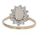 9ct Yellow Gold Opal and Cubic Zirconia Cluster Ring