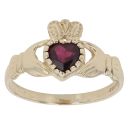 9ct Yellow Gold Garnet Claddagh Ring