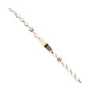 14ct Yellow Gold Child's Red & White Enamel Flower ID 6" Bracelet