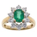 18ct Yellow Gold 1.07ct Brilliant Cut Diamond and Emerald Cluster Ring