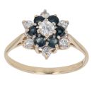 9ct Yellow Gold Sapphire and Cubic Zirconia Cluster Ring