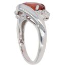 9ct White Gold Red Gemstone and 0.02ct Diamond Dress Ring