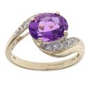 9ct Yellow Gold 0.05ct Diamond and Amethyst Single Stone Ring