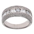18ct White Gold 1.38ct Baguette and Brilliant Cut Diamond Three Row Ring