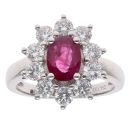 18ct White Gold 1.33ct Brilliant Cut Diamond and Ruby Cluster Ring