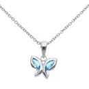 925 Sterling Silver Blue Topaz Butterfly Pendant And Chain 18"