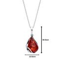 Sterling Silver Baltic Amber Floral Detailed Teardrop Pendant Necklace