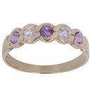 9ct Yellow Gold Cubic Zirconia and Amethyst Five Stone Ring