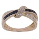 9ct Yellow Gold 0.05ct Diamond and Sapphire Crossover Ring