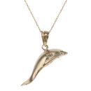 9ct Yellow Gold Cubic Zirconia Dolphin Pendant and Chain 18"
