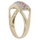 9ct Yellow Gold 0.04ct Diamond and Pink Topaz Three Row Ring