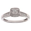 9ct White Gold 0.25ct Princess and Brilliant Cut Diamond Cluster Ring