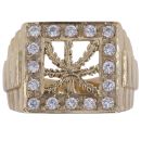 9ct Yellow Gold Cubic Zirconia Leaf Signet Ring