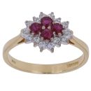 18ct Yellow Gold 0.30ct Brilliant Cut Diamond and Ruby Cluster Ring