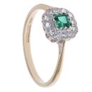 9ct Yellow Gold Green Gemstone and Cubic Zirconia Cluster Ring