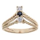 9ct Yellow Gold Sapphire And Cubic Zirconia Wishbone Ring