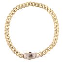 14ct Yellow Gold Monaco Curb Classic Pave Lock Bracelet 7"