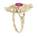14ct Yellow Gold Red Gem Patterned Ring