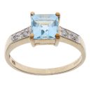 9ct Yellow Gold 0.05ct Diamond and Blue Topaz Single Stone Ring