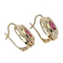 14ct Yellow Gold Red Stone Set Oval Earrings