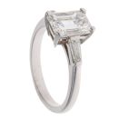 Platinum 2.50ct Emerald and Tapered Baguette Cut Diamond Solitaire Ring