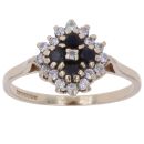 9ct Yellow Gold Sapphire and Cubic Zirconia Cluster Ring