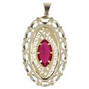 14ct Yellow Gold Red Stone Greek Key Pendant