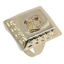 14ct Yellow Gold Cubic Zirconia Horse Shoe Greek Key Signet Ring