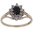 9ct Yellow Gold Sapphire and Cubic Zirconia Cluster Ring