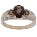 9ct Yellow Gold 0.10ct Diamond and Smoky Quartz Three Stone Ring