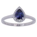 14ct White Gold 0.10ct  Brilliant Cut Diamond and Pear Sapphire Cluster Ring