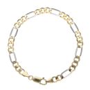 9ct Yellow and White Gold Figaro Bracelet 7"