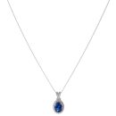 Silver Cubic Zirconia and Blue Gemstone Cluster Pendant and Chain 18" By Icesia