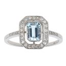 Platinum Diamond And Aquamarine Halo Ring