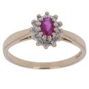 9ct Yellow Gold 0.10ct Brilliant Cut Diamond and Ruby Cluster Ring