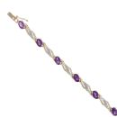 9ct Yellow Gold 0.05ct Diamond And Amethyst Bracelet 7"