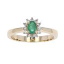 9ct Yellow Gold Diamond And Emerald Oval Cluster Ring by Anya Belle