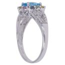 9ct White Gold 0.01ct Diamond Blue Topaz and Multi Gemstone Cluster Ring