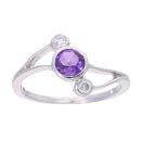 9ct White Gold Created Amethyst And Diamond Ring