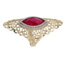 14ct Yellow And White Gold Marquise Cubic Zirconia And Red Stone Set Ring