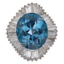 Platinum 2.20ct Baguette Cut Diamond and Blue Topaz Cluster Ring